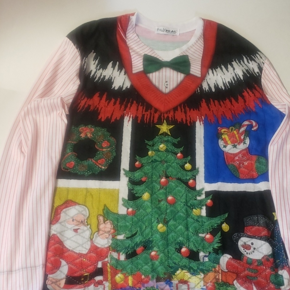 Nwot  Faux real ugly sweater long sleeve tee   c54